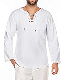 JINIDU Herrenmode T-Shirt Baumwolle Leinen T-Shirt Hippie-Shirts Yoga-Top mit V-Ausschnitt, Weiß, Gr.XL