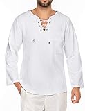 JINIDU Herrenmode T-Shirt Baumwolle Leinen T-Shirt Hippie-Shirts Yoga-Top mit V-Ausschnitt, Weiß, Gr.XL