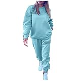 AFFGEQA Damen Zweiteiler Herbst Sport Freizeitanzug Outfit Langarm Sweatshirt und Jogger Set Einfarbig Trainingsanzug Kostüm 2 Stück