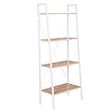 60 x 35 x 148 cm 4-stöckige Leiter Bücherregal Regal Holz Bücherregal Rahmen für Wohnzimmer Schlafzimmer Küche Esszimmer Lagerregal Leiter Bücherregal Holzleiter (Weiß und helle Eiche)