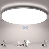 LED Deckenleuchte mit Radar Bewegungsmelder Innen, 18W 1800LM 4000K Rund Deckenlampe, IP44 Wasserdicht für Flur, Treppe, Veranda, Garage, Carport, Balkon, Abstellraum,