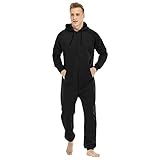 Jumpsuit Overall Herren Weihnachten Jogging Training Anzug Einteiler Trainingsanzug Onesie Sportanzug Fitness Herbst Winter Warm Halten Reißverschluss Kapuze Pyjamas Nachtwäsche (N-Schwarz, XXL)