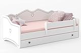 Kleine Prinzessin aufgepasst! ALCUBE Kinderbett Grau 80x160 KLARA- Mädchen Bett mit Rausfallschutz, Matratze und Schub