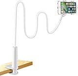 LONZOTH Handyhalter, Handy Halterung Schwanenhals Halter Universal Ständer für iPhone Samsung Huawei Smartphone Handy Tablet 360° Drehen (Weiß)