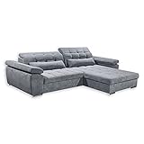 CASARANO Ecksofa mit Schlaffunktion, Stoffbezug Dunkelgrau - Moderne Eckcouch mit verstellbarer Sitzhöhe, Armlehnen und Kopfteilen - 312 x 77 (100) x 203 cm (B/H/T)