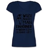 Pferde Geschenk und Reiten Zubehör - Wozu braucht Man Einhörner, wenn es Isländer gibt? - schwarz - 3XL - Dunkelblau - V-Neck - XO1525 - Damen T-Shirt mit V