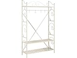 Loft24 Garderobe Metall weiß Kleiderständer Garderobenständer Schuhregal 3 Ablageflächen, 5 Haken, 100x34x170 cm Antik