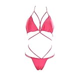 Orgrul Damen Bikini Set Triangel Streifen Bikini Bademode Low Rise Rainbow Zweiteiliger Badeanzug Swimsuit 1F8A (L, Wassermelonenrot)