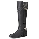 gracosy Winterstiefel Motorradstiefel Damen Winterstiefel Gummistiefel Stiefel Mittlere Stiefel Gefüttert War Europäische und Amerikanische Freizeitgürtelschnalle Mit Niedrig
