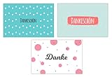 3 Premium Dankeskarten (Klappkarten) mit 3 weiße Umschlägen, Danke, Dankeschön, Karten, Dankekarten, Hochzeit, Geburt, Baby, Taufe, Abschied, Geburtstag, Jub