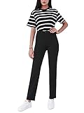 Bamans Damen Schwarz Anzughose Stretch Lange Gerade Beine Hose Mittlere Taille für Business Hause Office(Schwarz,XXL)