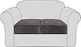 erddcbb Rutschfester Stretch-Samt-Sofa-Kissenbezug - Abnehmbarer elastischer Bodensofa-Sitzbezug, waschbare elastische Möbelbezüge Kinder- und Haustierschutz (Grau, 2 Stück)