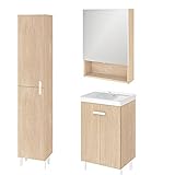 SENSEA - Badezimmermöbel - Unterschrank mit Waschbecken, Spiegel und Badezimmerregal - EASY - L. 50 cm - Holz - Natürliche Eichenoptik - Keramik weiß