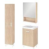 SENSEA - Badezimmermöbel - Unterschrank mit Waschbecken, Spiegel und Badezimmerregal - EASY - L. 50 cm - Holz - Natürliche Eichenoptik - Keramik weiß