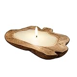 Wachskerze, Deko, Massivholz, Windlicht, Unikat in Teak Holz Schale, naturfarben, ca. 30cm Durchmesser, 2 in 1 Funktion, Kerze aus Wachs, O