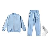 PLAMR Herren / Damen Angels Palm Sportanzug Gestreifte Jacke Slip Set Sportarigan Schuluniform Jacke Unisex Freizeithose (L, Light blue)