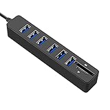 GeKLok USB-Hub, universeller, ultradünner Daten-Hub, 6 Ports, USB 2.0, multifunktionaler Splitter, 2.0 USB-Verlängerungs-Splitter mit 60 cm langem Kabel (schwarz)