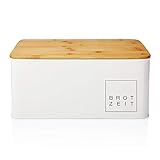Lumaland Cuisine Brotkasten Brotdose Brotbox aus Metall mit Bambus Deckel, Brotbehälter rechteckig, 30,5 x 23,5 x 14 cm W