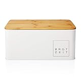 Lumaland Cuisine Brotkasten Brotdose Brotbox aus Metall mit Bambus Deckel, Brotbehälter rechteckig, 30,5 x 23,5 x 14 cm W