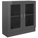 Festnight Vitrinenschrank Bücherschrank Sideboard Kommode Beistellschrank Mehrzweckschrank Standschrank Hochglanz-Grau 82,5x30,5x80 cm Spanplatte mit 2 geräumigen Fächern und 2 Tü