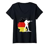 Damen Deutschland Flagge Biathlon Langlaufen Biathlet Skilanglauf T-Shirt mit V