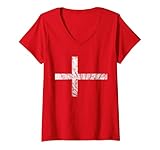 Damen Dänemark Dänische Flagge Dannebrog Skandinavisches Kreuz T-Shirt mit V