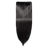 Huihong Clip in Extensions wie Echthaar Kunsthaar Haarteil günstig 8 Clips Haarverlängerung Glatt schwarz (Sexy-1)
