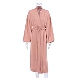 GHYUB Damen Weicher Langarm Bademantel，Baumwoll-Bademäntel Für Damen, Leicht, Leinenstrick, Leichte Kimono-Spa- Und Bademäntel Für Damen – Schnell Trocknend – Weich (Color : Brown, Size : L)
