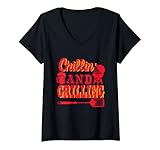 Damen Chillin and Grilling Grillen Grill Barbecue BBQ T-Shirt mit V