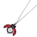 Hemobllo Retro Taschenuhr Kinderuhr Cartoon Taschenuhr mit Kette Marienkäfer Form Vintage Quarz Taschenuhr Legierung Kinder Geschenk (Rot)