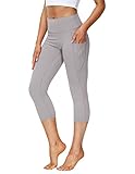 SPECIALMAGIC Capri Leggins Damen High Waist mit Taschen Yoga Hosen 3/4 Sporthose Laufhose Aktiv Jogginghose Hellgrau M