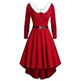 YLLQXI Weihnachten Party Kleider Damen Weihnachtsmann Kostüm Samt Miss Santa Claus Kostüm Langarm Weihnachtskleider rotes Weihnachtsfrau Midi Kleid Retro Kleid Karneval Cosplay