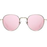 H HELMUT JUST Sonnenbrille für Damen Rund Retro Vinage Rosa Verspiegelte Polarisiertes Linse UV400 Vollrand Filigranes G