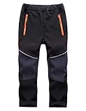 Echinodon Kinder Softshellhose Gefüttert Hose Wasserabweisend Winddicht Atmungsaktiv Jungen Mädchen Outdoor Wandern Freizeit Hose Herbst Winter Schwarz L
