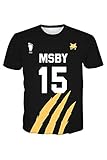 Enhopty Anime Manga MSBY Black Jackal Volleyball Club Kiyoomi Sakusa Nr.15 Rundhalsausschnitt T-Shirt mit Kappe Kurzarm Schwarz L (Brustumfang 106cm)