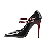 MissHeel Damen Spitze Absatzschuhe Schnalle Pumps Zweifarbig Bordeaux EU 46