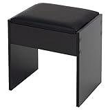 ECD Germany Schminktisch Hocker, Schwarz, 40x43x29,5 cm, im edlen Design, hoher Sitzkomfort, Sitzhocker aus Holz mit gepolstertem Kissen und Bezug aus Kunstleder, Moderner Polsterhocker Schminkhock