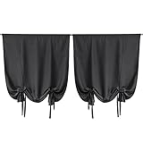 Hengshitong 2er Set Raffrollos Blickdicht Raffgardinen, Einfarbige Bindegardine mit Band, Fenster Verdunklungsrollo Verdunklungsgardine Verdunklungsgardine BxH Schwarz S 60x120
