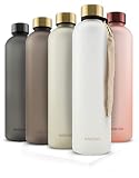 MAMEIDO Trinkflasche 1l Frosted White Gold - auslaufsicher, Kohlensäure geeignet, BPA frei - Sportflasche aus Tritan - BPA frei - Wasserflasche für Sport, Outdoor, Gym & Bü
