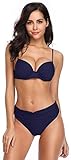 SHEKINI Damen Bikini Set Sexy Rückenfrei Verstellbarer Bügel Bikinioberteil Zweiteiliger Badeanzug Ruched Triangel Bikinihose Bademode (X-Large, Dunkelblau)