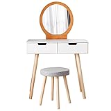 ffshop Make-up-Eitelkeit Kommode-Tisch-Set mit Spiegel- und Make-up-Hocker Holzwaschtisch for Schlafzimmer 2 Schubladen Schminktisch (Color : 02)