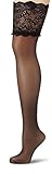 KUNERT 124000 Damen Satin Look 15 DEN Halterlose Strümpfe, Nylonstrümpfe mit Glanz, Schwarz (BLACK 0500), 41-42