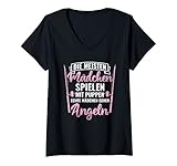 Damen Echte Mädchen Gehen Angeln Fischen Anglerin Angeln T-Shirt mit V