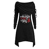 Weihnachtskleid Damen Elegante Frauen Langarm Kleid Christmas Off Shoulder Abendkleid mit Hirsch-Muster Aufdruck Unregelmäßiges Festliches Partykleid Cocktaiikleid Strickrock Christmas D