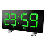 MagiDeal Wecker LED-Spiegel Tragbare USB-Großbildschirm-Einstellbare Bildschirmhelligkeit Schreibtischuhren für Regalreisen Desktop-Hotel-Schlafzimmer - Grünes W