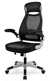 IntimaTe WM Heart Bürostuhl, Ergonomischer Schreibtischstuhl, Chefsessel mit Netzrücken und Integrierten Kopfstützen, Bürostuhl mit Klappbaren Armlehnen, Hoch Rücken Drehstuhl (Schwarz)