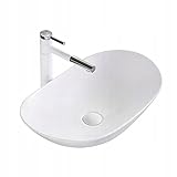 VBChome Waschbecken 62 x 36 x 16 cm Keramik Weiß Oval Kleine Waschtisch Handwaschbecken Aufsatzwaschbecken Waschschale Gäste WC