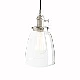 Pathson Pendelleuchte aus Glas im Retro-Design,Hängeleuchte,Antike Pendelleuchte,Glas Klar mit Altmessing (Gebürsteter Edelstahl Farbe)