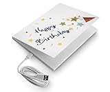 SoundGreets Audio Grußkarte inkl. USB Kabel - Sound Datei (Mp3) bis 8 Min. Länge vom PC per USB aufspielen, Aufladbarer Akku, Top Lautsprecher, mit Musik (Birthday Explosion)