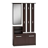 Mirjan24 Garderoben-Set Biel mit 6 Kleiderhaken, Spiegel, Schuhschrank, Farbauswahl, Wandgarderobe (Wenge)